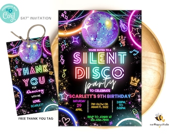 Editable Silent Disco Party Birthday Invitation, Silent Disco Gender Neutral Invites, Dance Party Template, Instant download 01