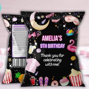 Bearbeitbare Swim Slumber Party Chip Tasche Wrapper Sleepover Neon Sommer Swim Party Chips Tasche, Schwimmen Slumber Party Decor Sofortiger Download SSP1