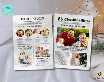 Editable Christmas Newsletter Template, Year in review Newspaper Christmas card template, Holiday photo what a year instant download 1