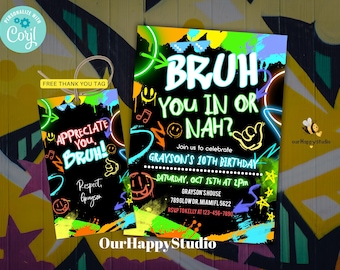 Neon Glow Verjaardagskaart voor Jongens | Bewerkbare Digitale Bruh you in Sjabloon 5x7