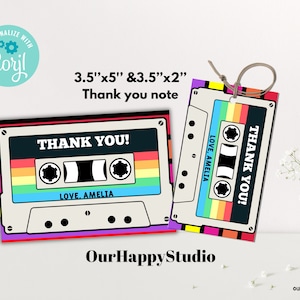 Editable 80s Birthday Party Thank You Note, 80S party Favor, party thank you tag 2&#39;&#39;x3.5, 3.5x5 instant download
