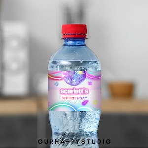 Editable Disco Water Bottle Label, tie dye water bottle sticker, dance party water label instant download