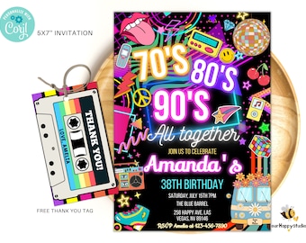 Editable 70s 80S 90s All together Birthday Party Invitation back to the 80s Neon party glow dance disco 90s birthday 80s instant download 01