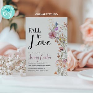 Editable Fall Bridal Shower Invitation, Fall In Love Invite, Autumn Bridal Shower Template, Boho Wildflower Bridal Shower Invite, WBS3