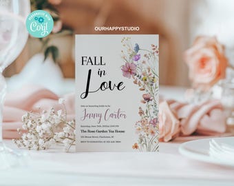 Editable Fall Bridal Shower Invitation, Fall In Love Invite, Autumn Bridal Shower Template, Boho Wildflower Bridal Shower Invite, WBS3