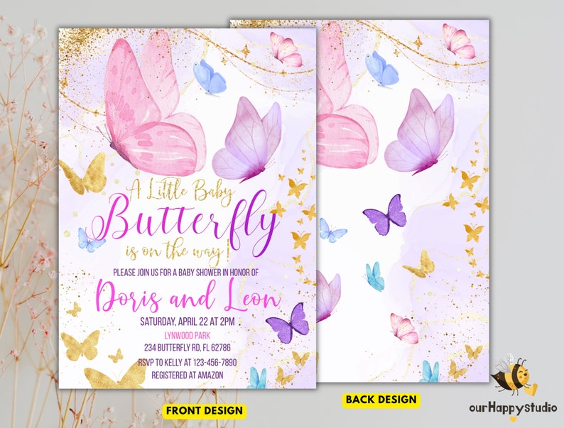 Editable Butterfly Baby Shower Invitation, Printable Purple Butterfly ...