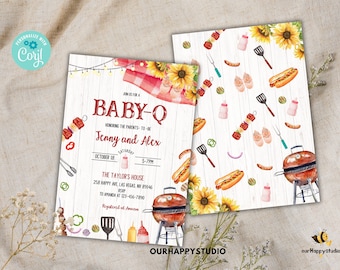 Invito modificabile per baby shower BBQ, Baby-q Baby Shower, modello di invito per baby shower in giardino, modello per baby shower gender neutral