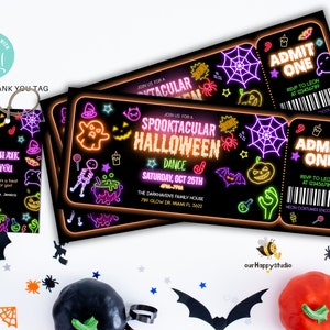 Bearbeitbare Neon Halloween-Tanzparty-Einladungskarte Glow SPOOKTACULAR Einladung Halloween-Einladung Halloween-Spooky-Party Tanz einladen HD01