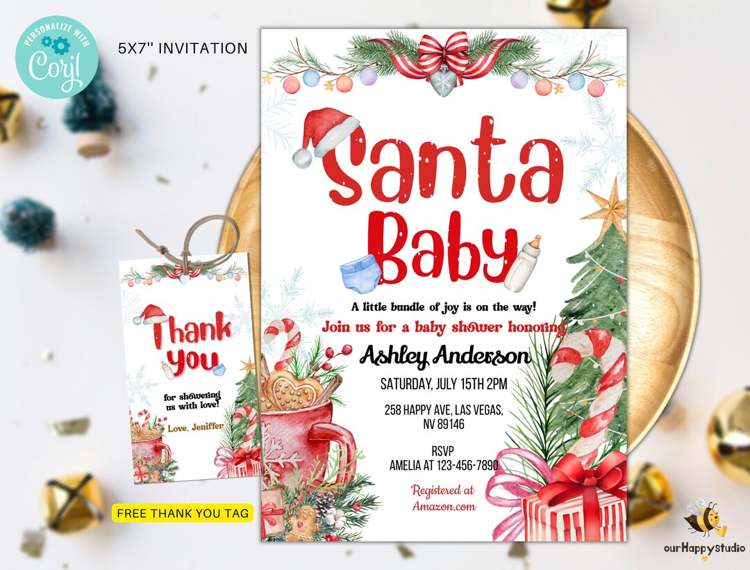 Editable Christmas Baby Shower Invitation, Santa Baby Shower Invite ...