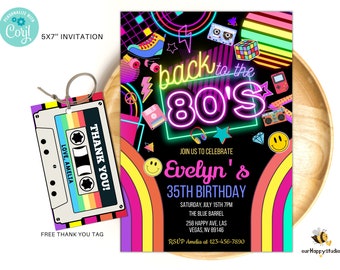 Editable 80s Birthday Party Invitation, Neon Glow Disco (Digital Download) 04