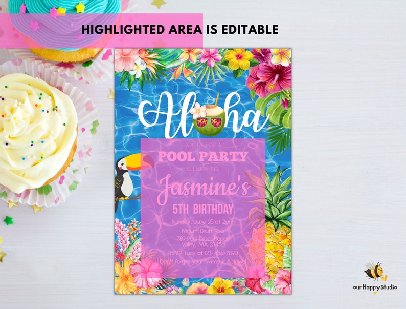 Editable Aloha Pool Party Invitation Hawaiian Birthday - Etsy Australia