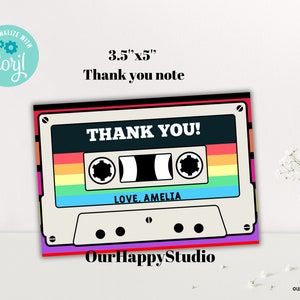 Editable 80s Birthday Party Thank You Note, 80S party Favor, party thank you tag