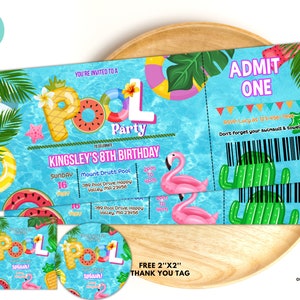 Bearbeitbare Pool-Party-Einladungskarte, Schwimmparty-Einladungskarte, Tropischer Geburtstags-Einladung für den Pool, Schwimmparty-Sofort-Download 03