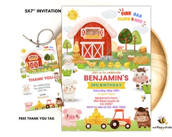 Editable Farm Birthday Invitation, Barnyard Animals (Digital Download)