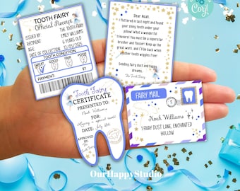 Editable Boy Mini Tooth Fairy Set Pink Tooth Fairy letter Receipt and envelope Lost tooth Fairy Note digital template instant download TF3
