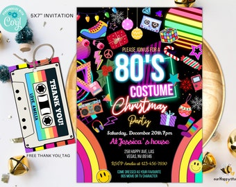 Editable 80s Christmas Party Invitation back to the 80s Neon party glow dance disco 2000s Christmas costume 90s instant download CX01