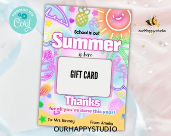 Porta carte regalo modificabile per insegnanti, porta carte regalo Glow Teacher Coffee, porta carte regalo Summer Teacher Appreceance Download immediato 01