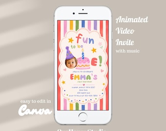 Fun to Be One Birthday Invitation | Animated Video Invite with Music 1080x1920