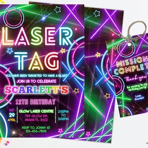 Editable Laser Tag Party Invitation Neon Birthday Party Invite glow laser tag birthday neutral laser party instant download LT01 zdjęcie 5