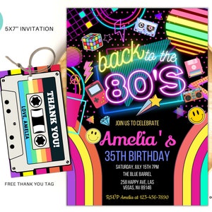 Editable 80s Birthday Party Invitation back to the 80s Neon party glow dance disco 2000s birthday 90s instant download