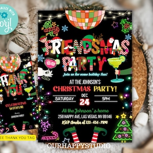 Editable Friendsmas Party Invitation, Xmas Party invite, Holiday party invite elf party invite Christmas Cocktail party instant download