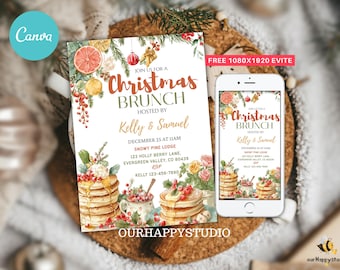 Editable Christmas Brunch Invitation, Christmas Breakfast Invite, Christmas Party Printable, Holiday Party Invitation, Holiday brunch CB01