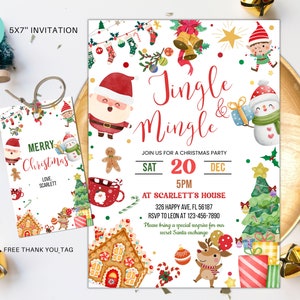 Editable Christmas Party Invitation, Kids Christmas party invite, Xmas Invitation, Christmas Jingle and mingle invitation XP03
