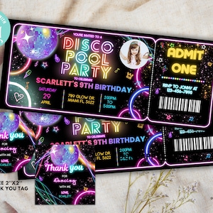 Bearbeitbare Disco Pool Party Geburtstagseinladungskarte mit Foto, Disco Gender Neutral Invite, Dance Party Vorlage sofortiger Download