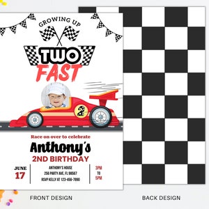 Editable Two fast invitation with photo Two fast boy car racing invites 2nd Birthday Party Invite Race Car Party instant download c01 image 2