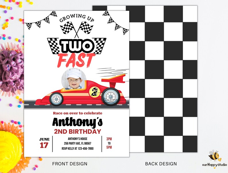 Editable Two fast invitation with photo Two fast boy car racing invites 2nd Birthday Party Invite Race Car Party instant download c01 image 2