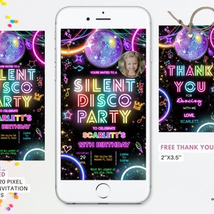 Editable Silent Disco Party Birthday Electronic Invitation, Disco Gender Neutral Evites, Dance Party Template, Editable Neon Party Invites