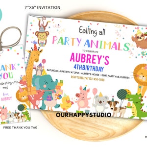 Editable Calling all party animals birthday party invite Safari animals birthday invite jungle zoo animals boy girl birthday template
