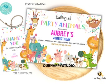 Editable Calling all party animals birthday party invite Safari animals birthday invite jungle zoo animals boy girl birthday template