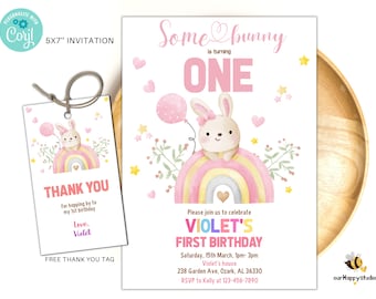 Editable Bunny Birthday Invitation Some bunny is turning one birthday invite 1st birthday 2nd birthday rabbit invitation instant download 02