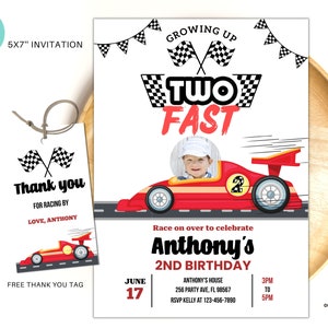 Editable Two fast invitation with photo Two fast boy car racing invites 2nd Birthday Party Invite Race Car Party instant download c01 image 1