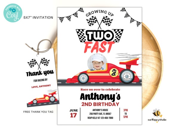 Editable Two fast invitation with photo Two fast boy car racing invites 2nd Birthday Party Invite Race Car Party instant download c01