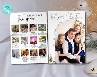 Editable Year in review Christmas Card Template, Minimalist Christmas Photo card template, Year review photo collage template, Holiday photo