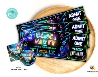 Editable Boy Dance Birthday Invitation ticket Template, DISCO birthday Invites BDP01