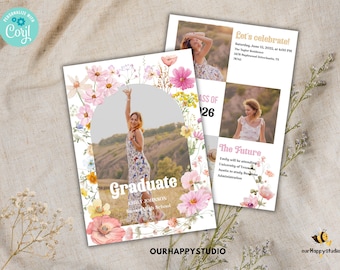 Wildflower Graduation Invitation Template, Class of 2026 (Digital Download)