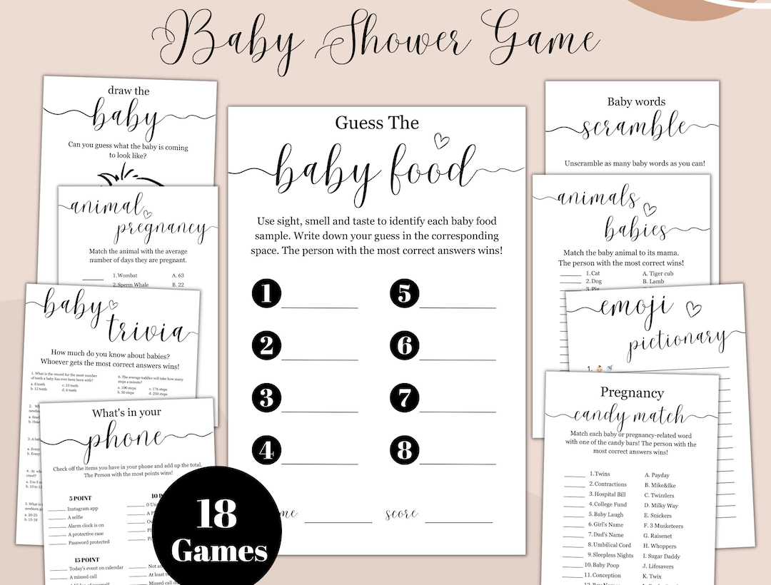 Minimalist Baby Shower Game, Modern Baby Shower Game Bundle, Printable