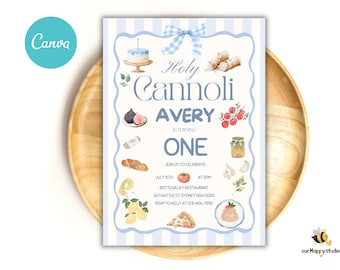 Editable Holy Cannoli first birthday invitation Italian pasta meatball birthday party 1st birthday party template Holy Ravioli birthday ITB3
