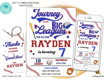 Editable Baseball Birthday Invitation, Baseball First birthday invite, Rookie of the year invite, Baseball party invitation set, 5x7 Evite