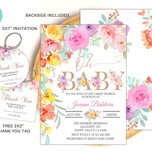 Editable floral Baby Shower invitation, Printable flowers girl Invitation Template, Instant Download Girl Baby Shower favors invitation