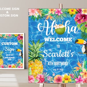 Editable Aloha Welcome Sign, hawaiian party custom sign, Tropical party Welcome banner, Aloha pool party banner, Summer welcome sign AP01