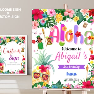 Bearbeitbares Aloha-Willkommensschild, Hawaii-Party-Benutzerdefiniertes Zeichen, Tropisches Party-Willkommensbanner, Aloha-Launch-Party-Banner, Sommer-Willkommensschild AL01