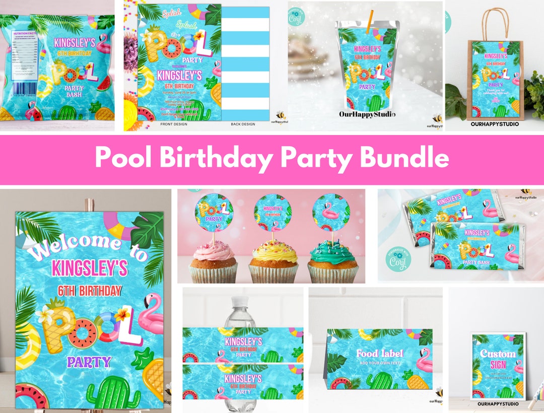 Editable Pool Party Birthday Bundle Summer Birthday Bundle, Tropical ...