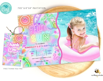 Editable Fun in the Sun photo Pool Party Invitation (Digital Download)