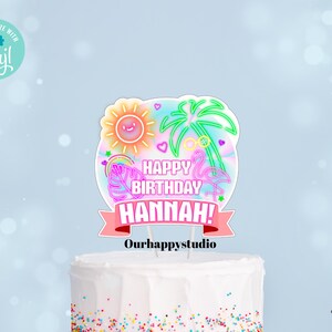 Editable Pool Party Cake topper, Tropical tie dye birthday pool Party cake topper, Swimming Party cake topper party Decor Digital Download