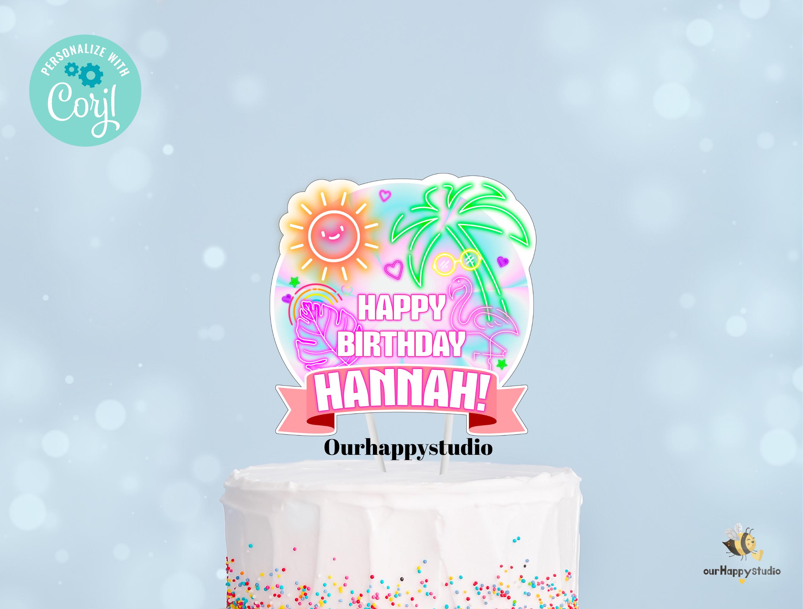 Editable Pool Party Cake topper, Tropical tie dye birthday pool Party cake topper, Swimming Party cake topper party Decor Digital Download