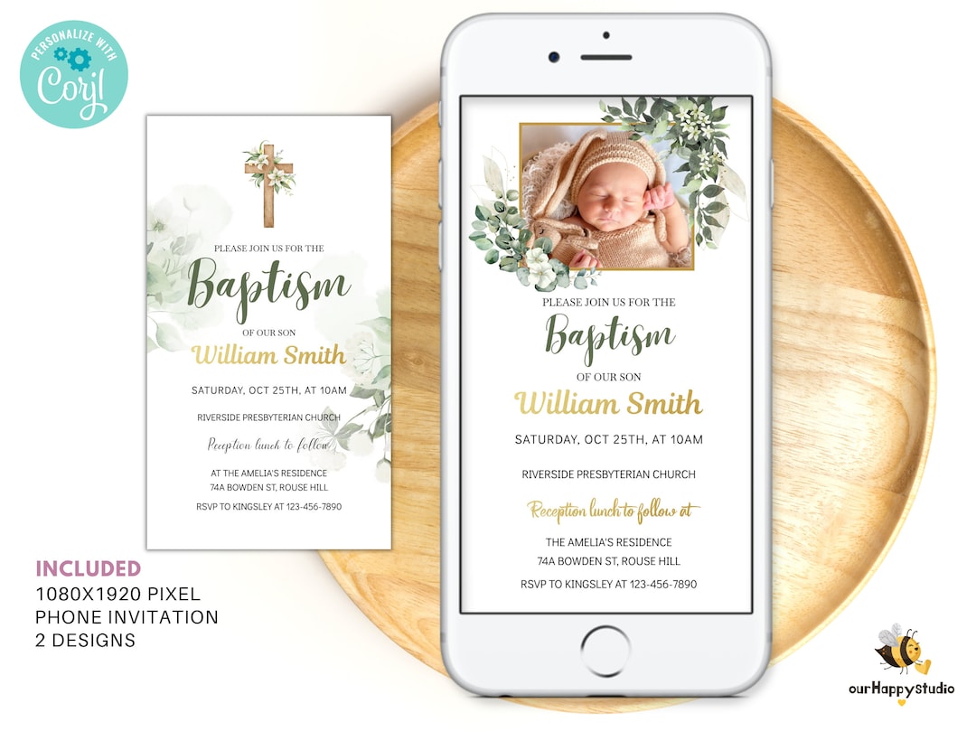 Editable Baptism Evite, Christening Invite With Photo Template